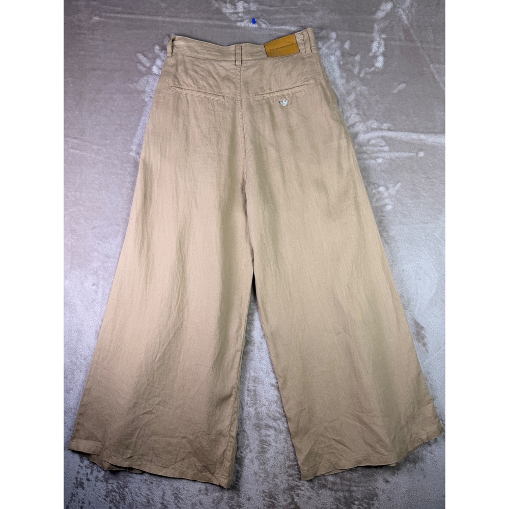 Emporio Armani Womens Size 26 Linen Beige High Waist Wide Leg Trousers Pants - Picture 2 of 12